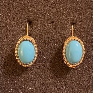 Goldtone and Robins Egg Blue Oval Earrings